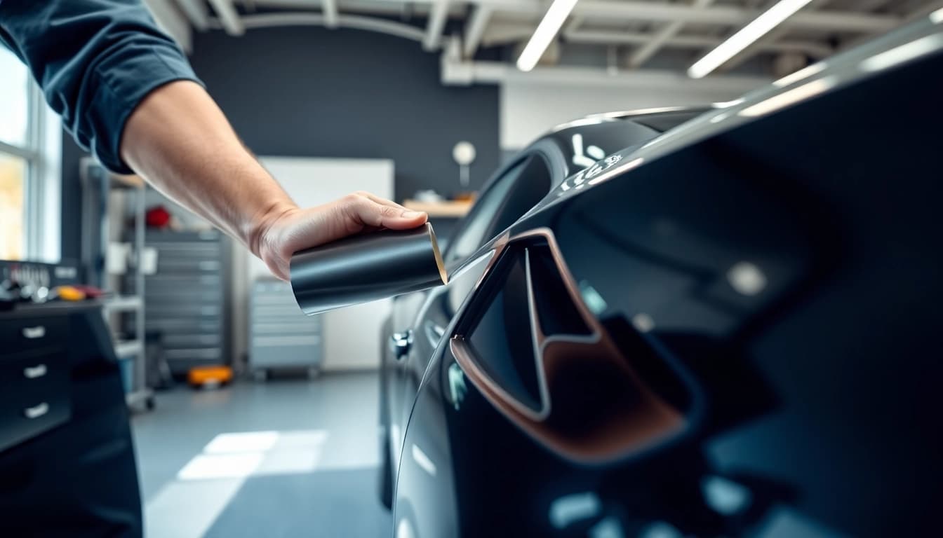 Applying PPF Chattanooga on a luxury car in a professional detailing workshop.