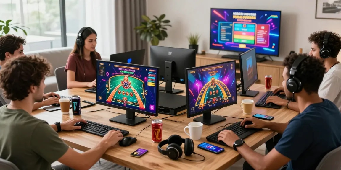 Players enjoying online gaming at casinos that take credit cards, showcasing excitement and modern technology in a lively setting.