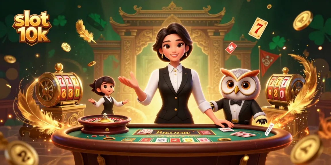 Spin the reels and win big at slot 10k, featuring vibrant 3D casino elements.