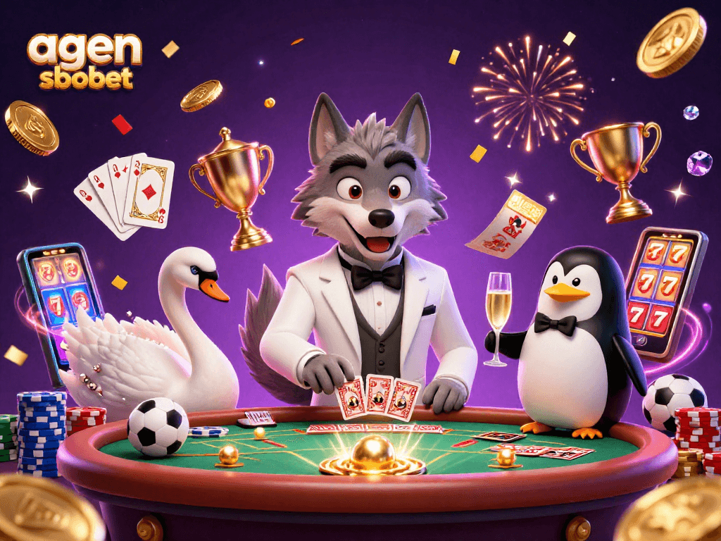 Experience thrilling sports betting with agen sbobet in a vibrant 3D casino illustration.