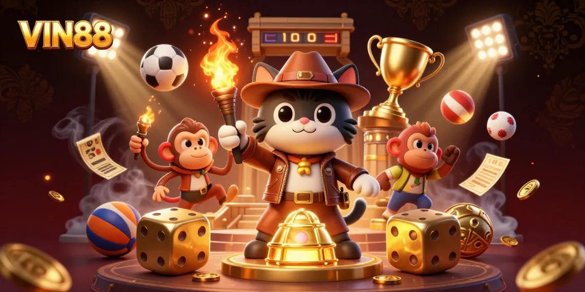 VIN88 brings excitement to bettors with a cat archaeologist exploring ancient casino treasures in vibrant 3D