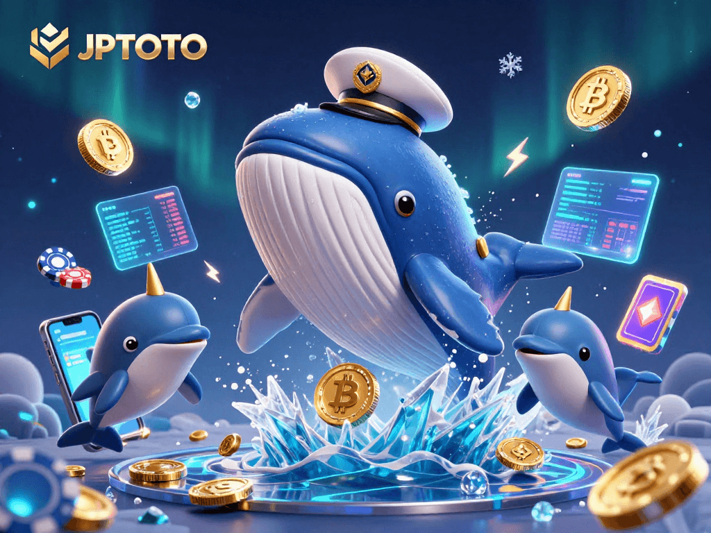 Engage with JPTOTO's stunning visuals showcasing whale, narwhal, and playful dolphins in casino adventure.