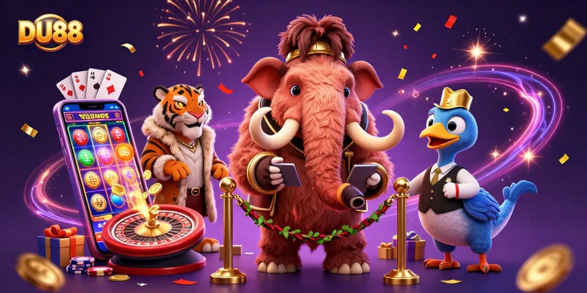 Experience DU88's vibrant casino scene with a woolly mammoth bouncer and saber-tooth VIP.