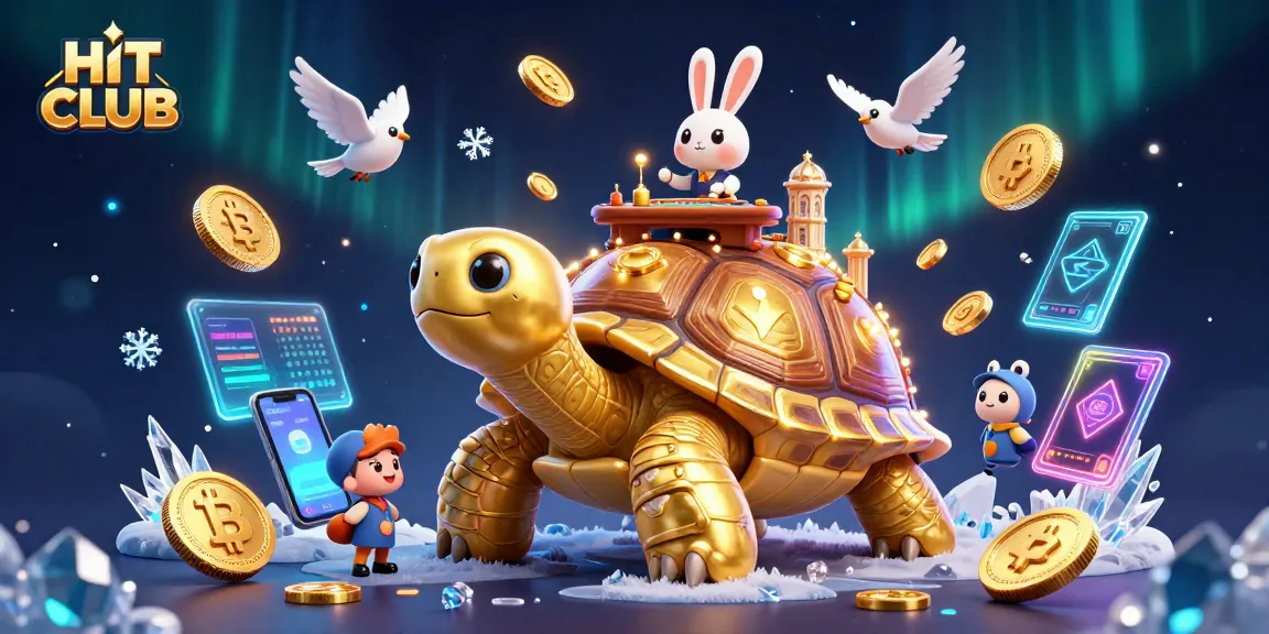 Experience the thrilling HIT CLUB with golden tortoise and rabbit dealer in a vibrant casino scene.