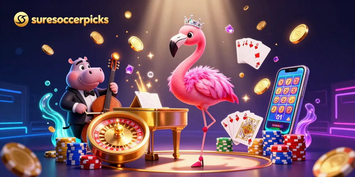 suresoccerpicks offers thrilling casino adventures with a vibrant flamingo singer and cool hippo in 3D