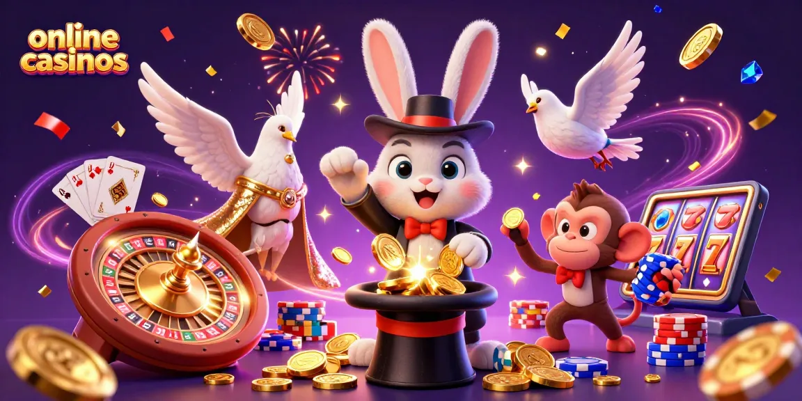 Engage with online casinos featuring vibrant characters and casino elements in an exciting scene.
