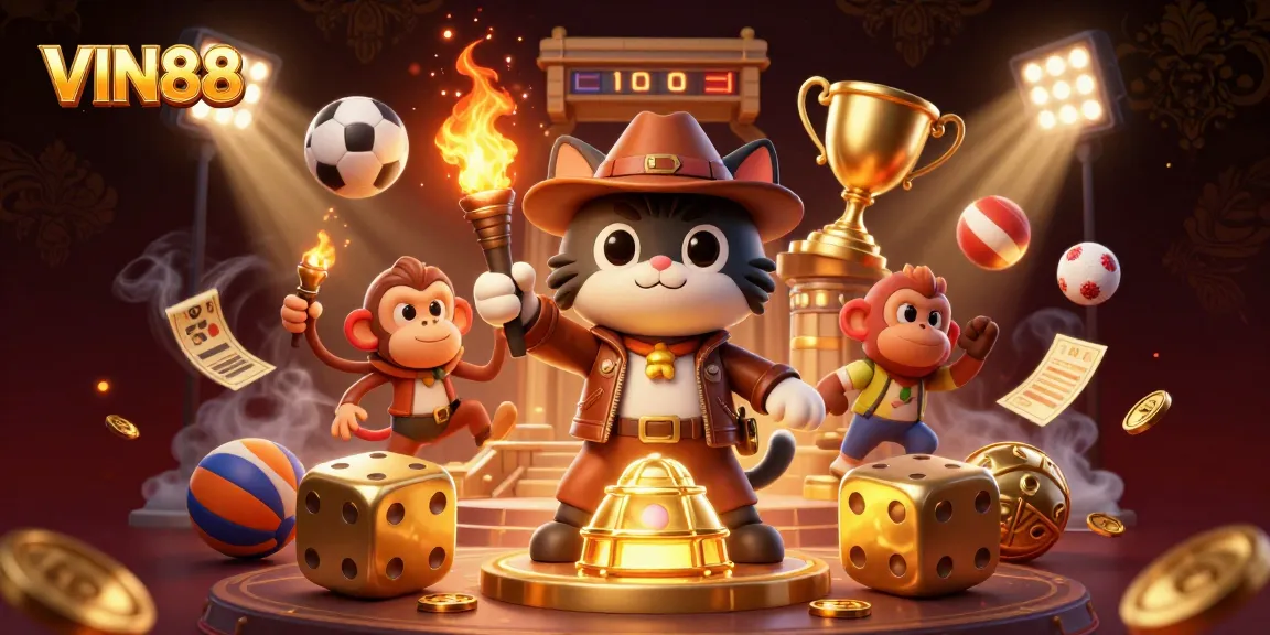 VIN88 brings excitement to bettors with a cat archaeologist exploring ancient casino treasures in vibrant 3D