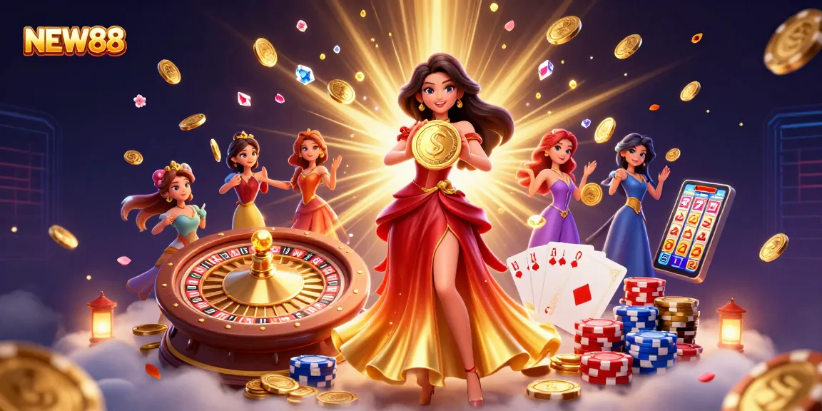 NEW88 showcases an engaging online casino landscape with dazzling rewards and vibrant gaming elements.