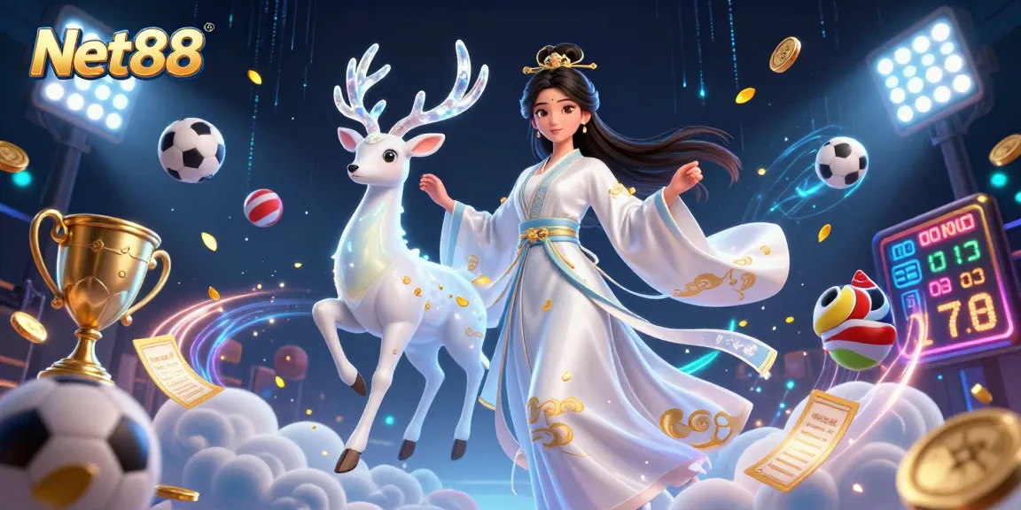 Engage with exhilarating sports betting at Net88 with vibrant 3D illustration showcasing dynamic gameplay elements.