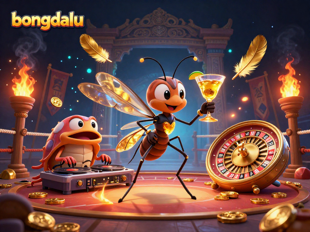 bongdalu casino mascot illustration featuring vibrant characters and dynamic gaming elements.