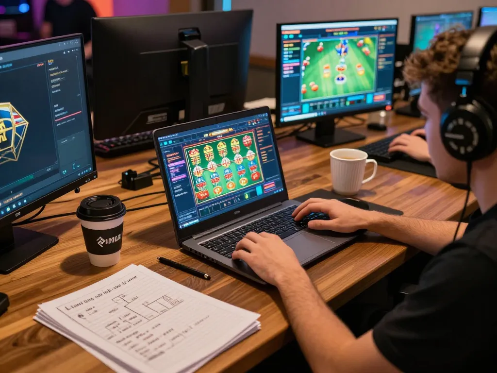 Player strategizing on a toto slot game interface in a modern gaming setup