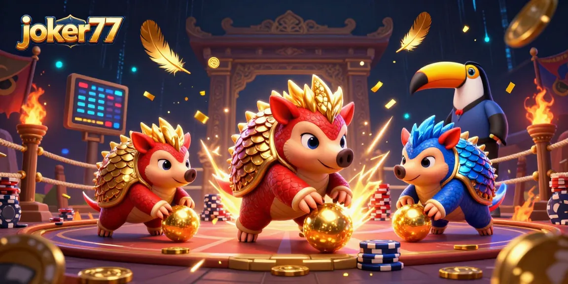 Watch joker77 animated pangolins bowling through poker chips in an exciting casino scene.