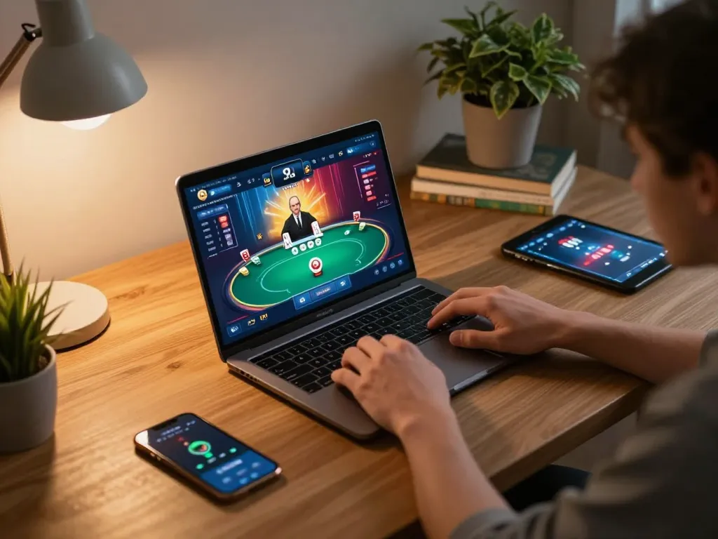 Engaged player utilizing online casino app for house betting at nhà cái 98win with a strategic edge.