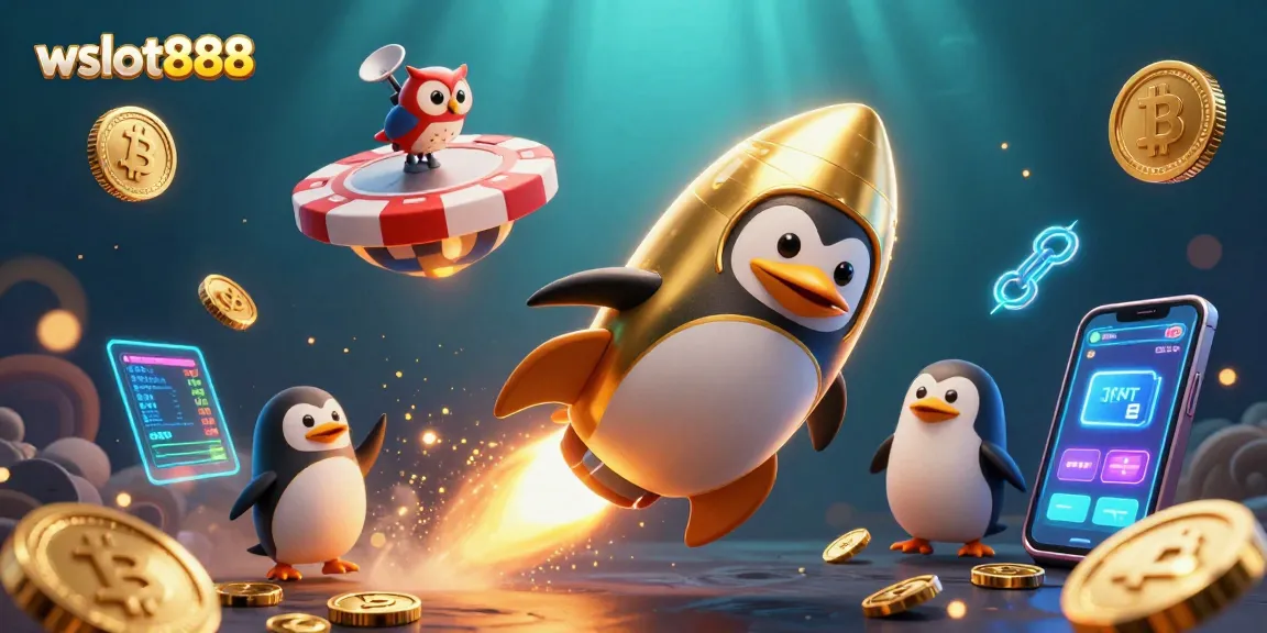 Mengakses permainan menarik di wslot888 dengan penguin emas bertenaga roket dan koin emas