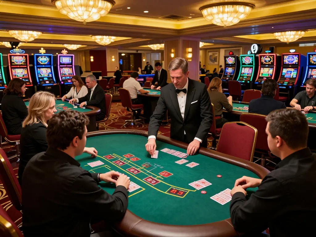 Engaged players at casinosscope blackjack tables placing bets under warm casino lighting