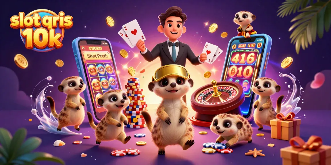 Engage with slot qris 10k as colorful meerkats manage a lively casino with spinning reels and golden coins.