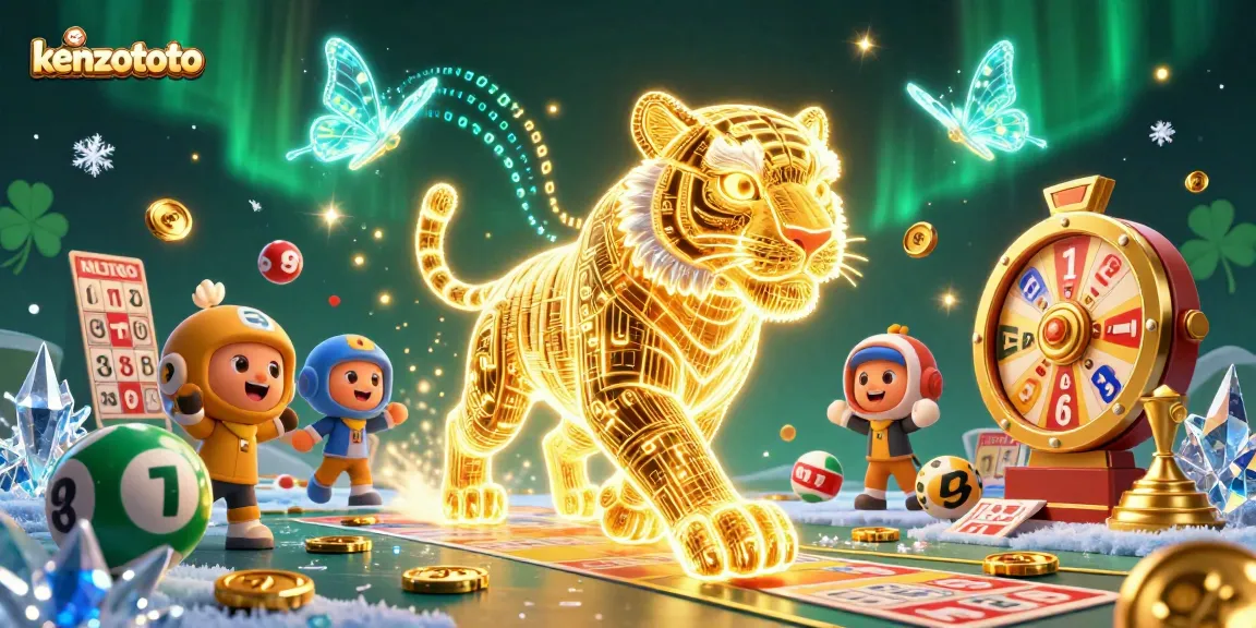 Kenzototo offers thrilling lottery experiences with vibrant golden tiger in a dynamic casino scene.