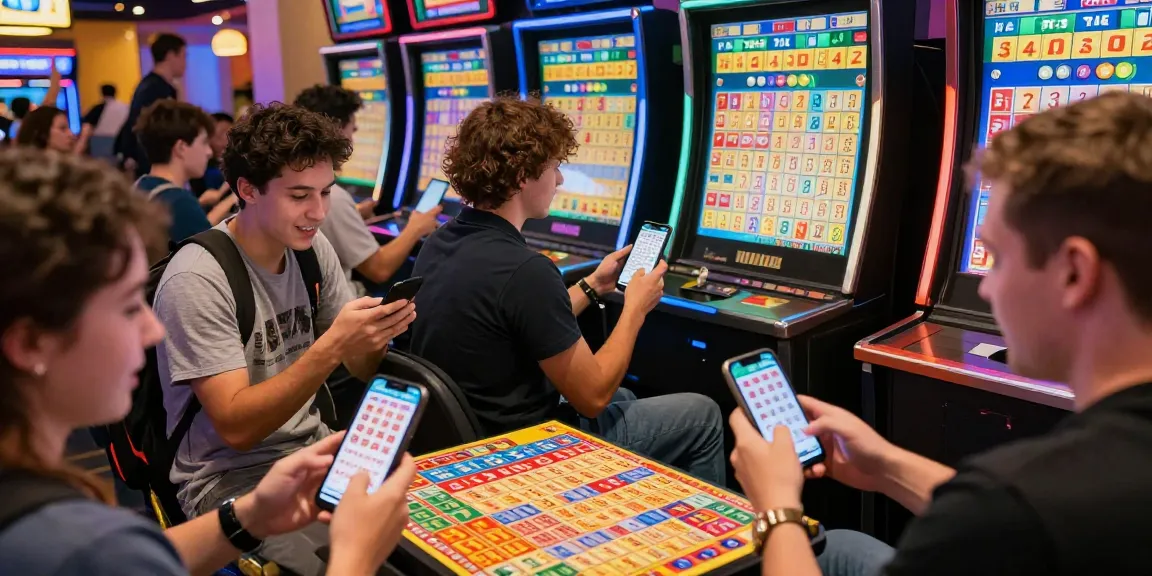 Toto 4D players checking results in a lively gaming lounge
