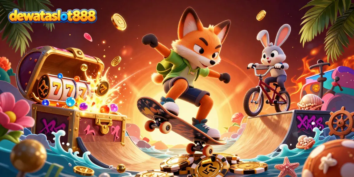 dewataslot888 memberikan pengalaman bermain slot yang menarik dengan jackpot berlimpah dan simbol kasino dalam ilustrasi 3D yang berwarna-warni.