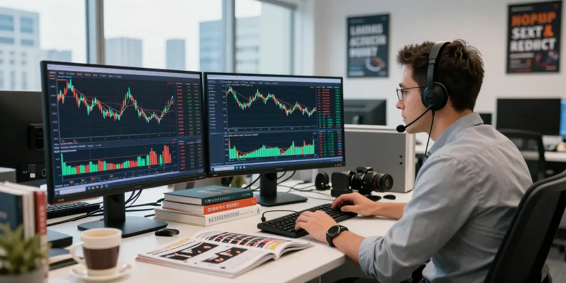 Analisis perdagangan kakakjudi di kantor modern dengan trader mempelajari data pasar.