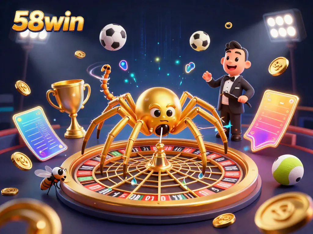 Experience thrilling sports betting action with 58win's vibrant casino scene full of animated energy and dynamic elements.