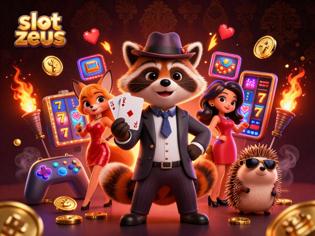 Play exciting slot zeus with animated characters and vibrant casino elements in a dynamic scene.