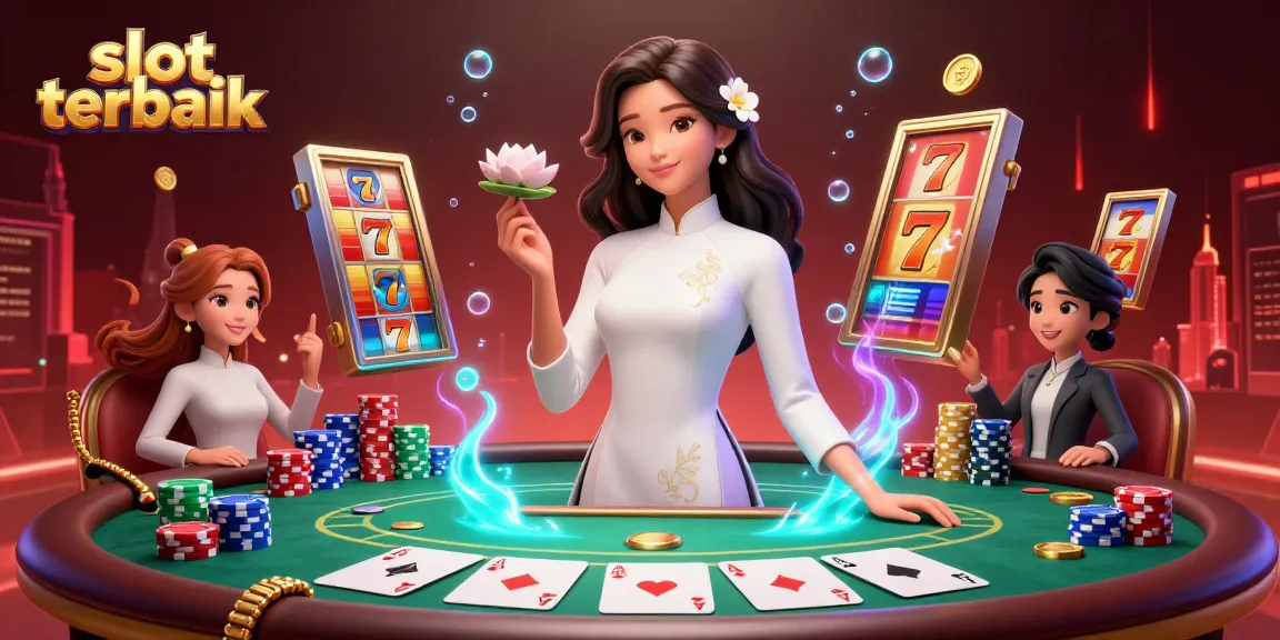 Experience thrilling moments with slot terbaik in this dynamic casino illustration featuring exciting gaming elements.