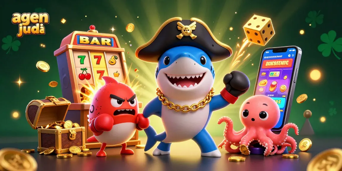 Engage with agen judi bola through an exciting scene featuring animated characters and casino elements.