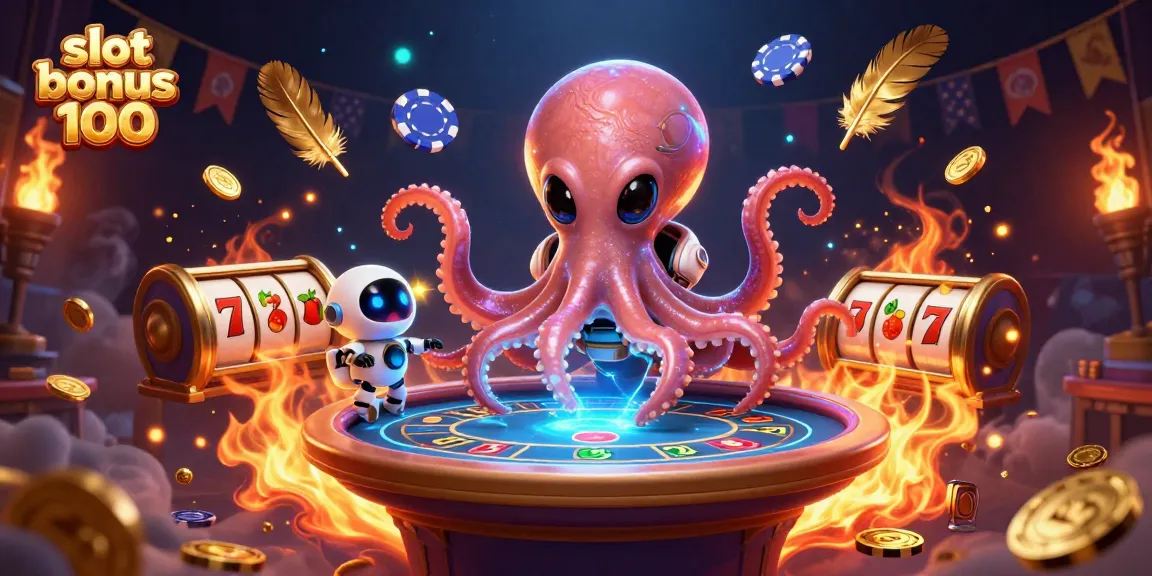Spin to win with slot bonus 100 in this vibrant alien casino scene featuring animated characters and dynamic game elements.