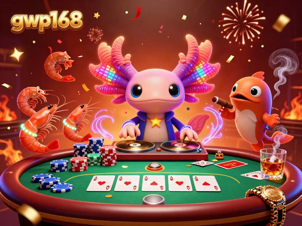 Temukan keseruan gwp168 dengan DJ axolotl neon dan permainan poker yang megah.