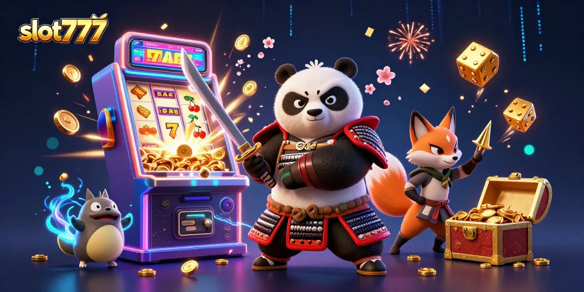 Experience excitement with slot777 as a thrilling samurai panda and ninja fox join a jackpot celebration.