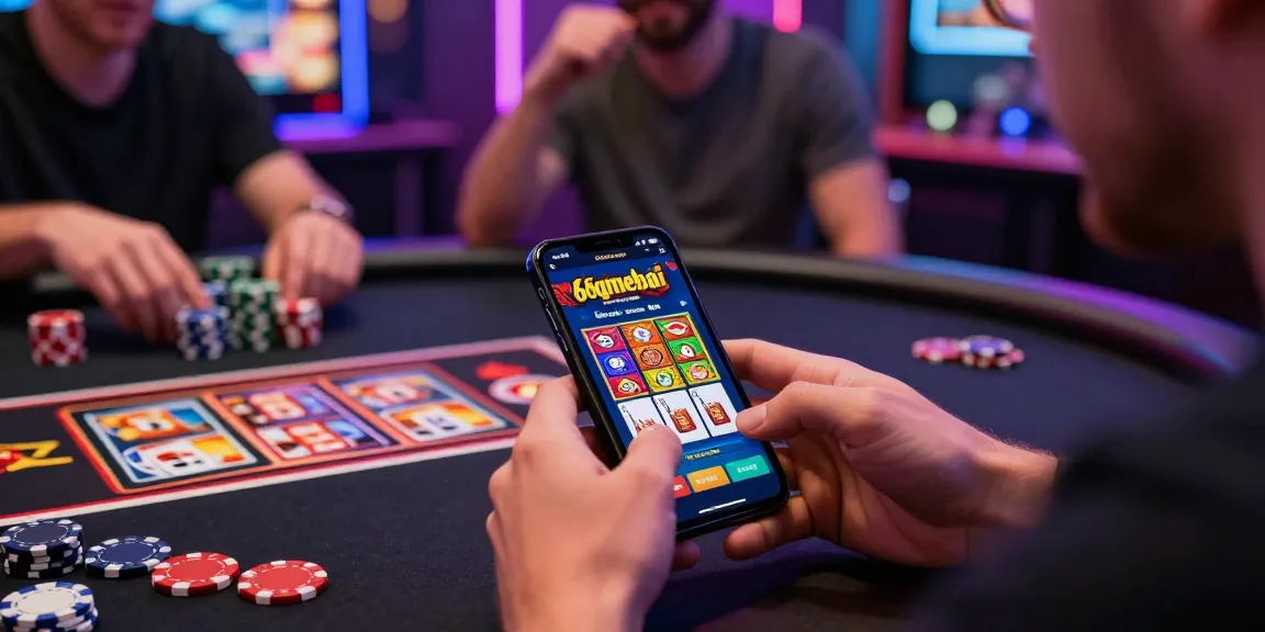 Player enjoying 68gamebai on smartphone with colorful casino graphics.