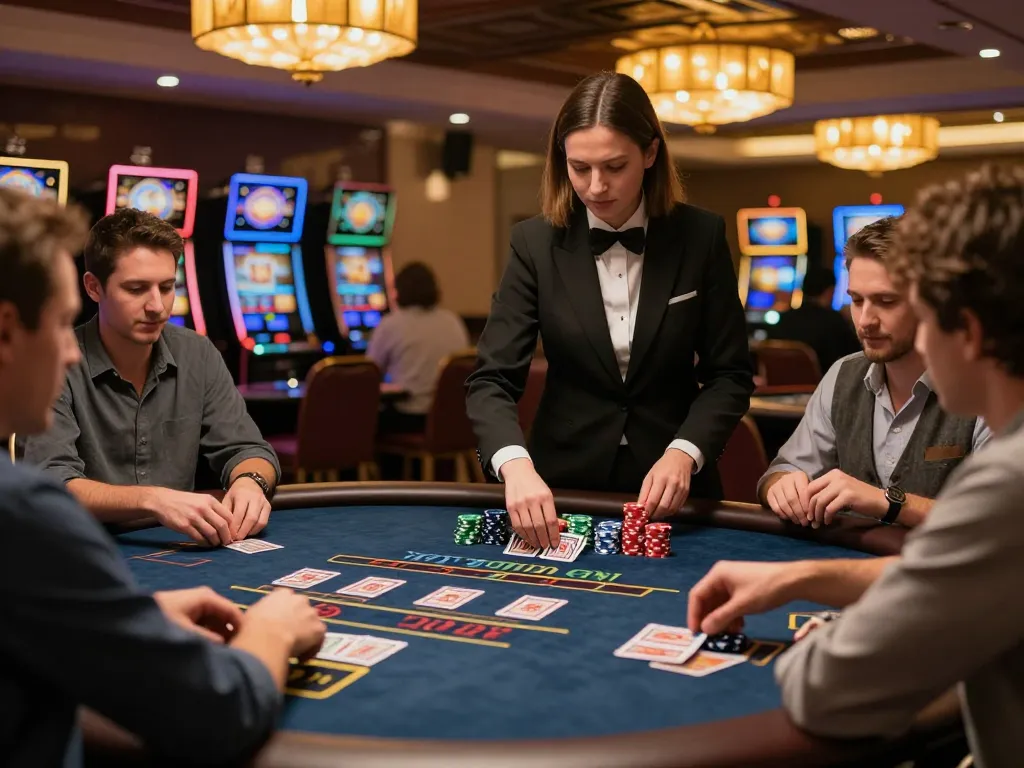 Players strategizing in an elegant blackjack game at the upscale casino while engaging with Iwin platform features.