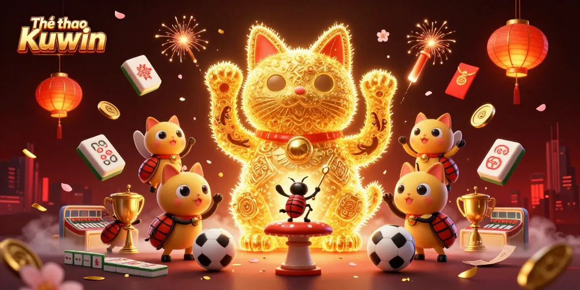 Experience the thrill of Thể thao Kuwin with a vibrant 3D scene showcasing dynamic sports betting elements and festive symbols.