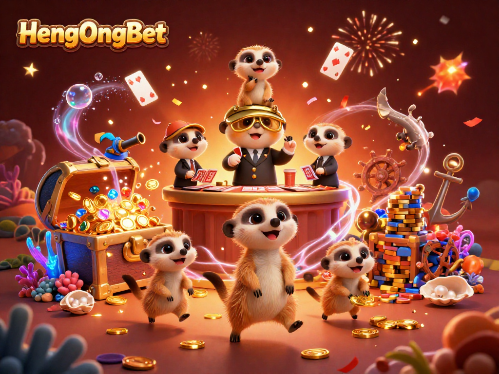 Join the fun at HengOngBet's vibrant animal casino with meerkats and treasures!