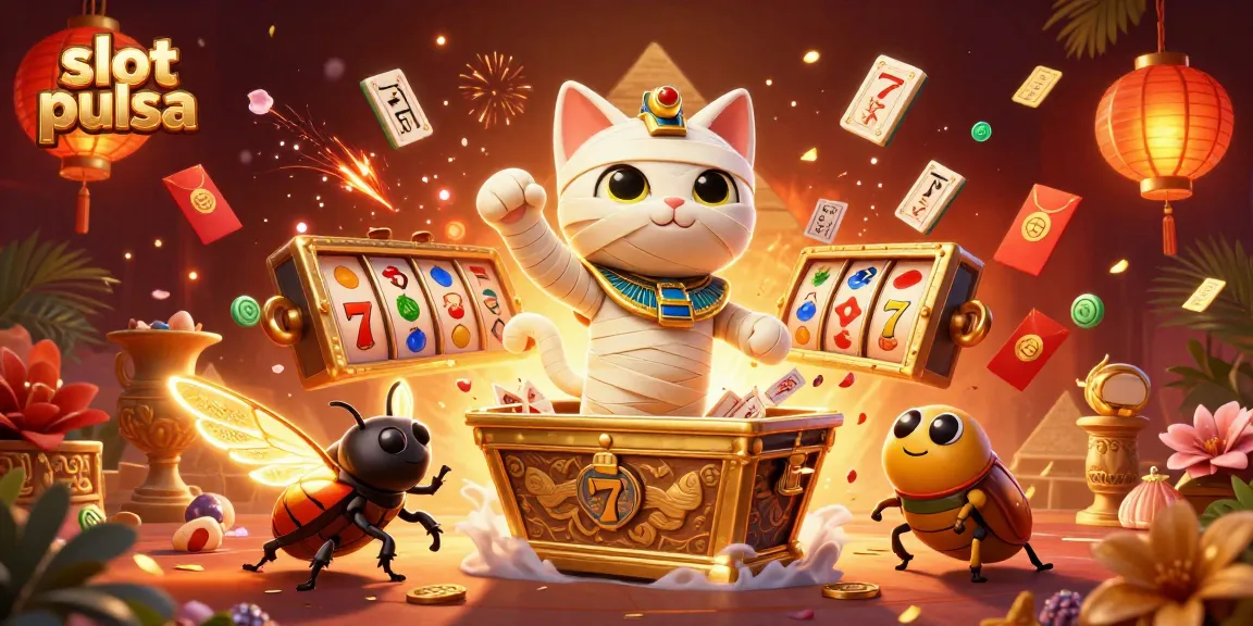 Menangi hadiah menarik dengan slot pulsa dan permainan kasino yang seru dalam ilustrasi kasino 3D yang dinamis.