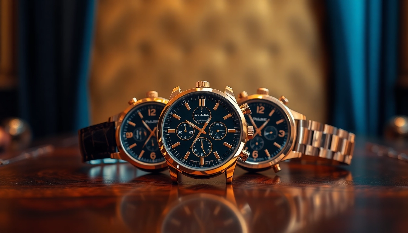 Showcase of elegant replica watches with intricate designs on a vintage table.