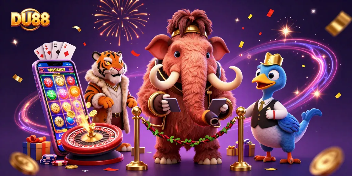Experience DU88's vibrant casino scene with a woolly mammoth bouncer and saber-tooth VIP.