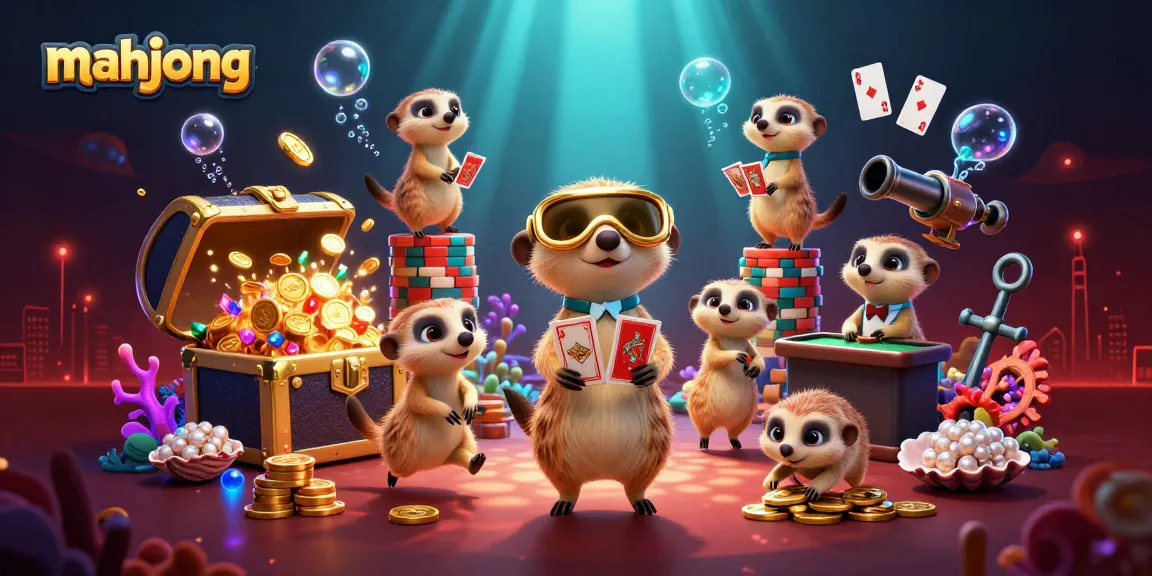 Experience mahjong fun with meerkats in a vibrant casino scene full of colorful game elements.