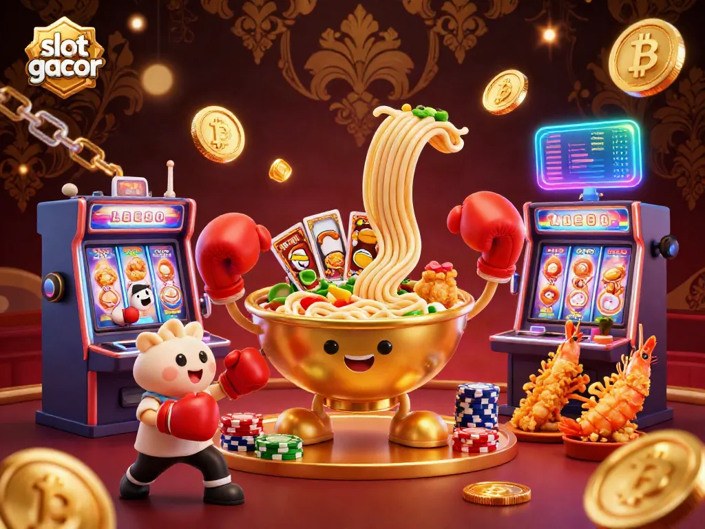 Experience thrilling slot gacor action with vibrant characters and casino elements in this lively 3D illustration.