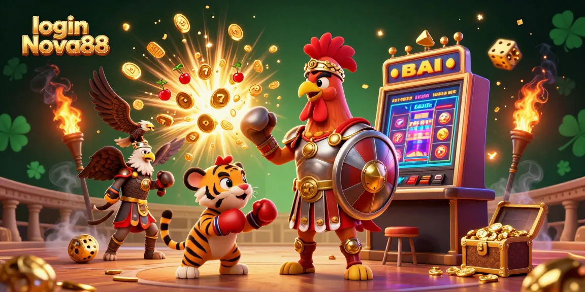 Experience login Nova88 with an exciting 3D scene of casino elements, thrilling gameplay, and vibrant colors.
