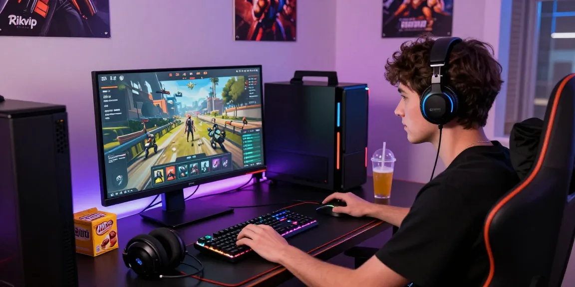 Engaging Rikvip gaming scene with user at digital platform, vibrant atmosphere.