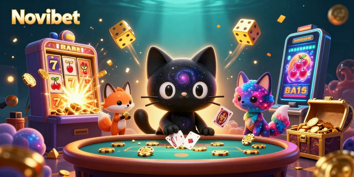 Experience the thrill of gambling at Novibet with dynamic gaming visuals and captivating characters.