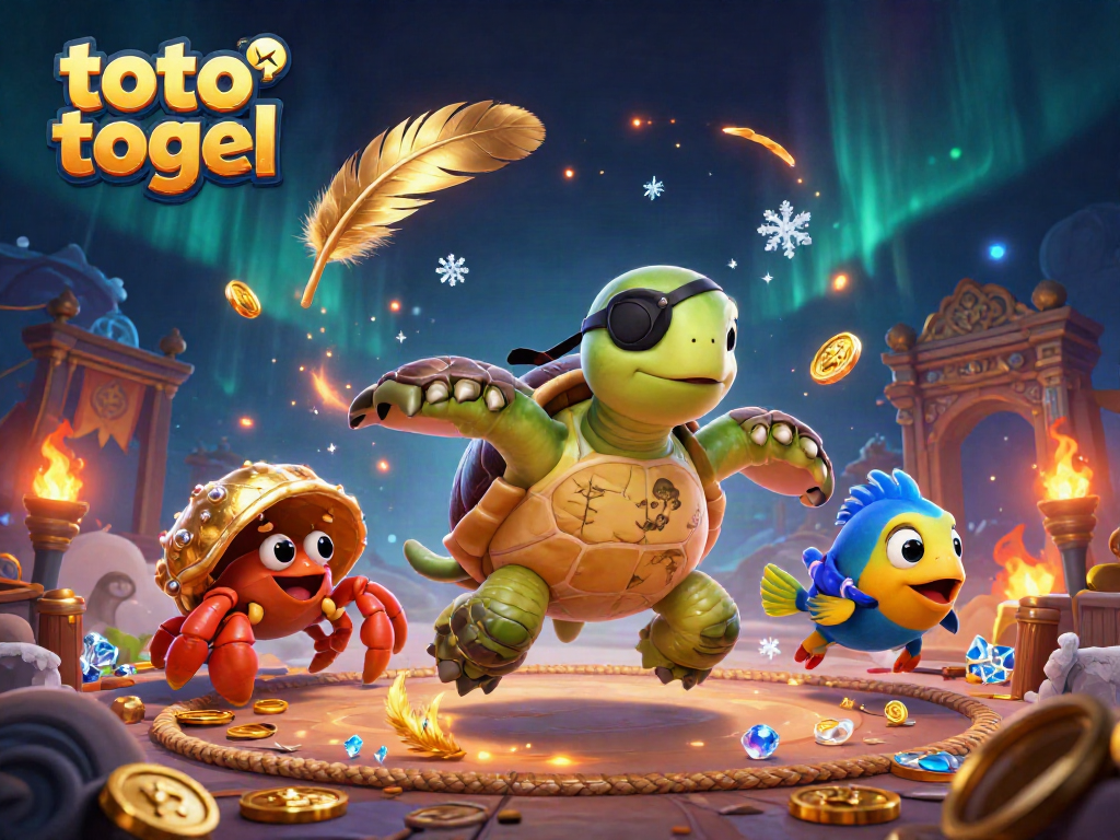 Engage in exciting toto togel with a charming pirate turtle and friends, surrounded by treasures.