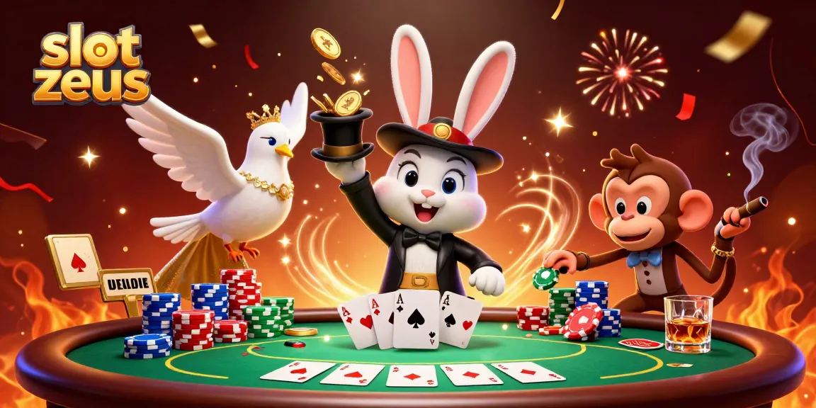 Experience thrilling wins with slot zeus in this vibrant cartoon illustration featuring magical characters.