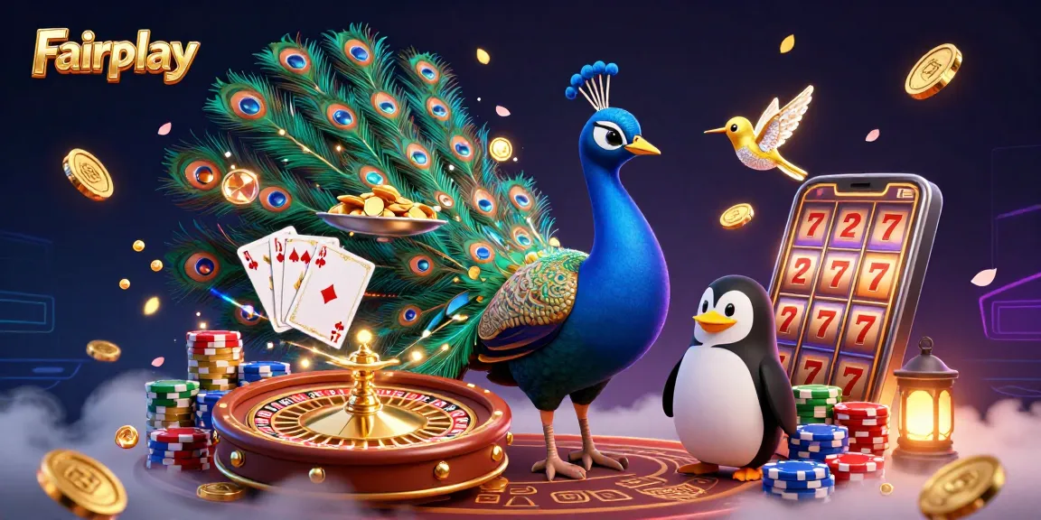 Experience Fairplay in a vibrant casino scene with cartoon characters, spinning roulette, and shimmering coins.