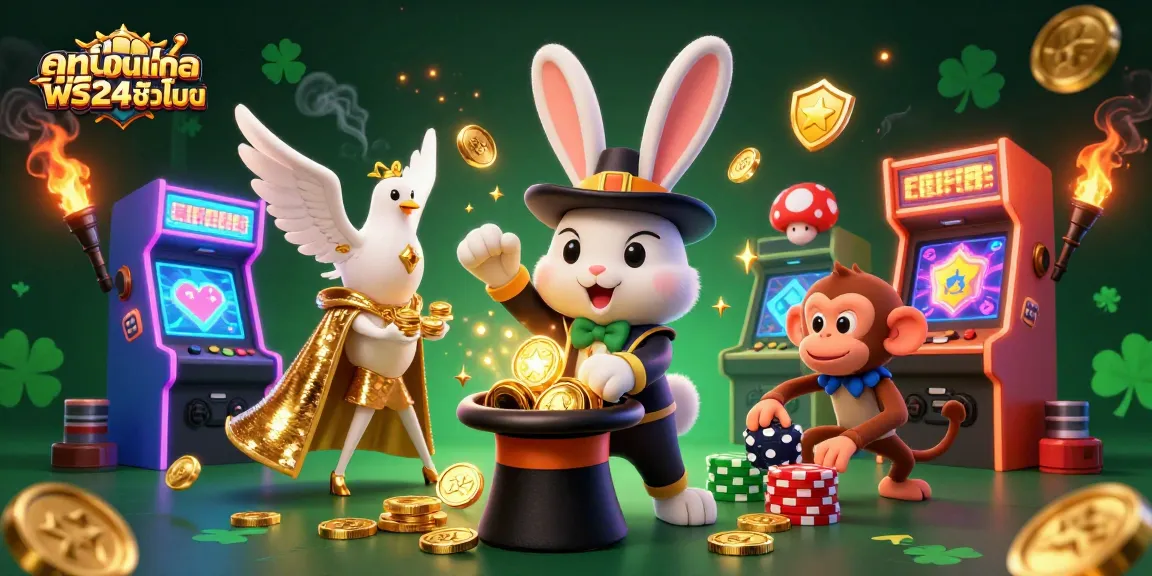 Experience ดูหนังออนไลน์ฟรี24ชั่วโมง with thrilling casino action featuring a magician rabbit and playful monkey in a vibrant setting.