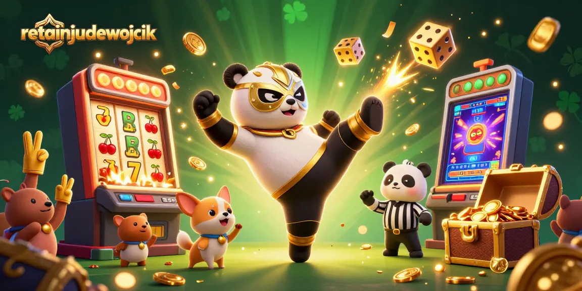 Menikmati keseruan dengan retainjudgewojcik saat panda pegulat melakukan tendangan terbang di tengah jackpot slot penuh warna.