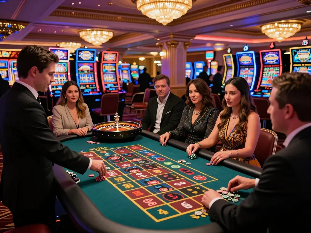 Saat permainan roulette yang mendebarkan di kasino, menampilkan pemain yang terlibat dengan situs toto saat mereka memasang taruhan.