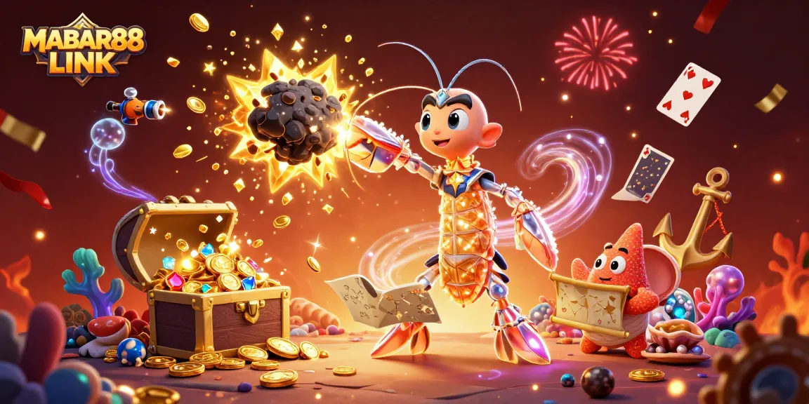 MABAR88 LINK visualizes a thrilling online casino experience in a creative 3D illustration.